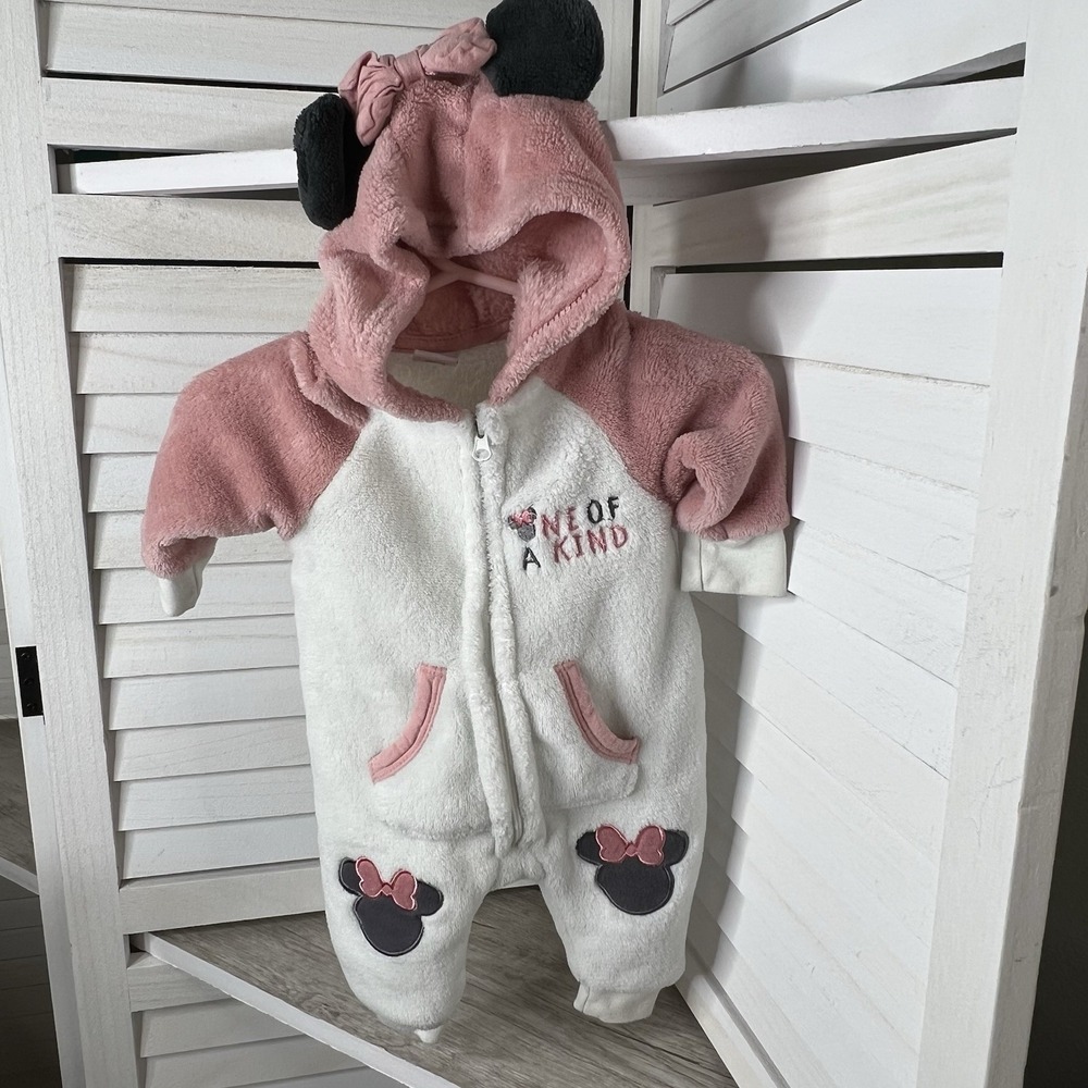 2 Disney Baby Fleece: 1 Pc Minnie Outfit & Winnie Footie Pajamas Girl 0-3 Mo VGC